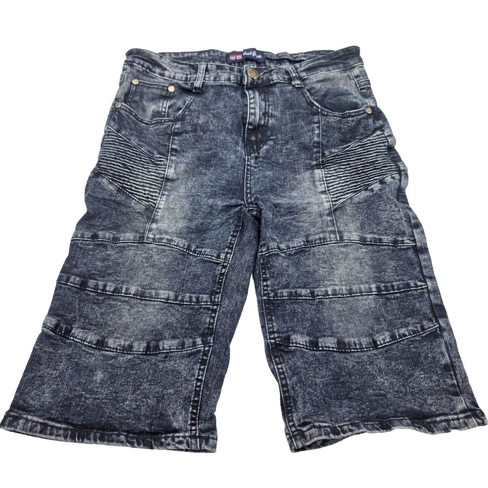 Phat Farm Biker Denim Shorts Mens 30 Black Acid Wash Moto Stretch Streetwear